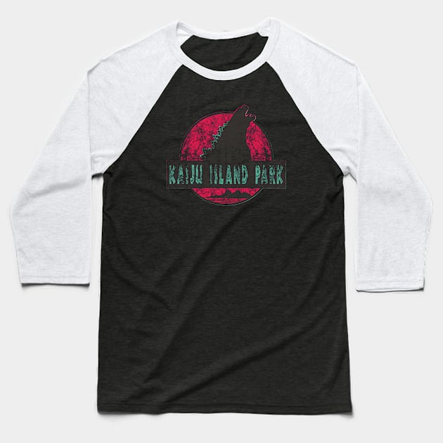 Kaiju Island Park (distressed) Baseball T-Shirt by Doc Multiverse Designs